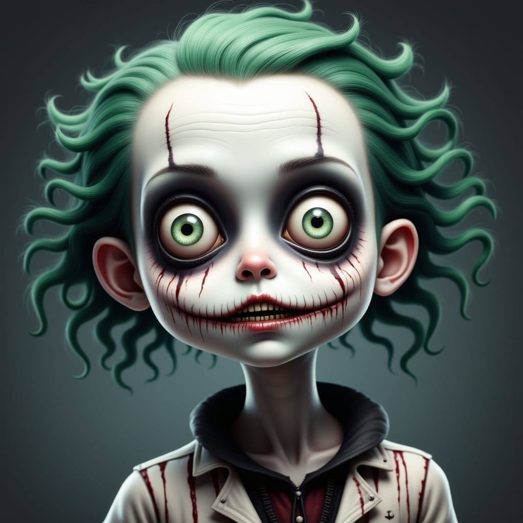 Beetlejuice's Mischievous Face in Tim Burton Style