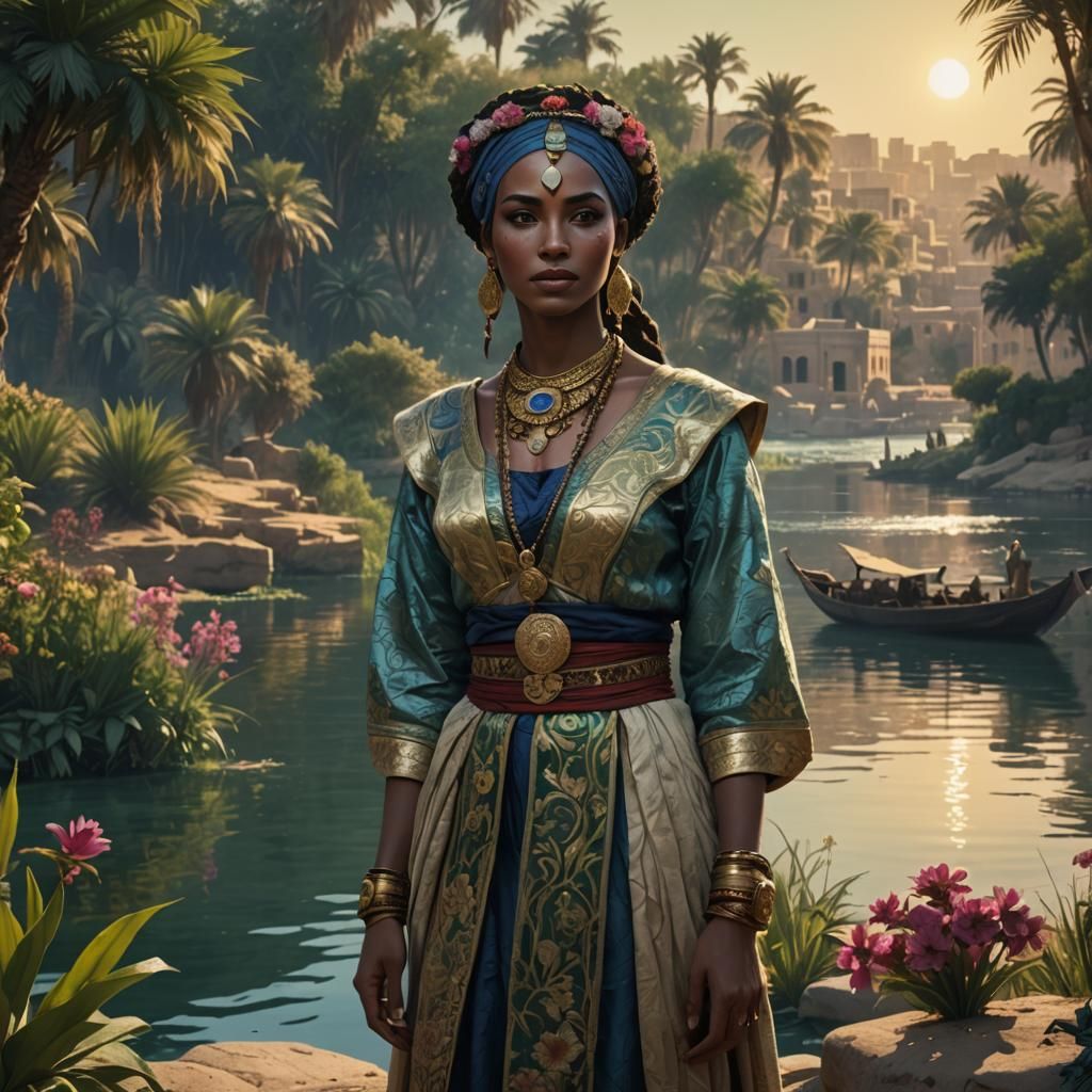 Surreal Nilotic Princess Stands Amidst Upper Nile's Glory