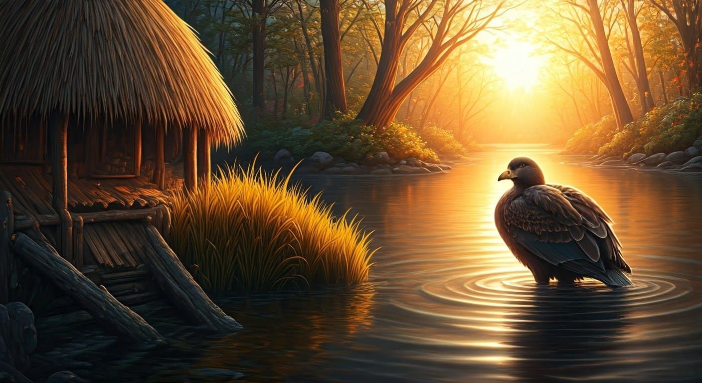 Ethereal Golden Hour Scene in Fantasy Style