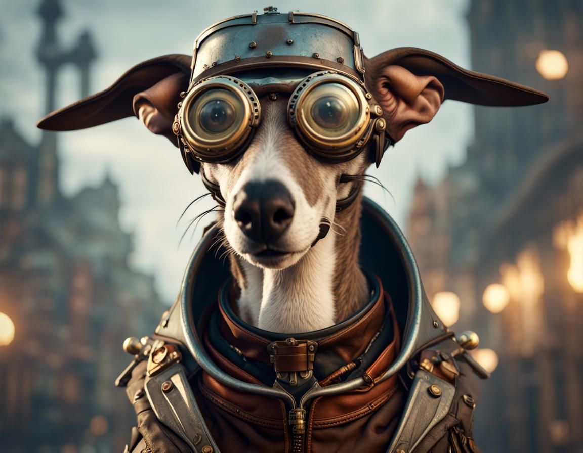 Steampunk Greyhound with Bat Wings in 3D Render