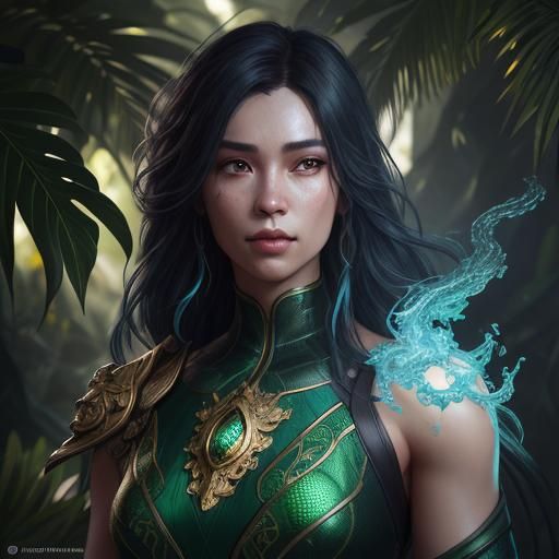Emerald Serpent: Fantasy Portrait with Ornate Details