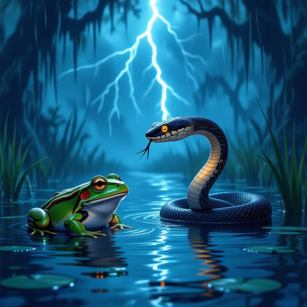 Frog's Perilous Encounter in a Dark Swamp