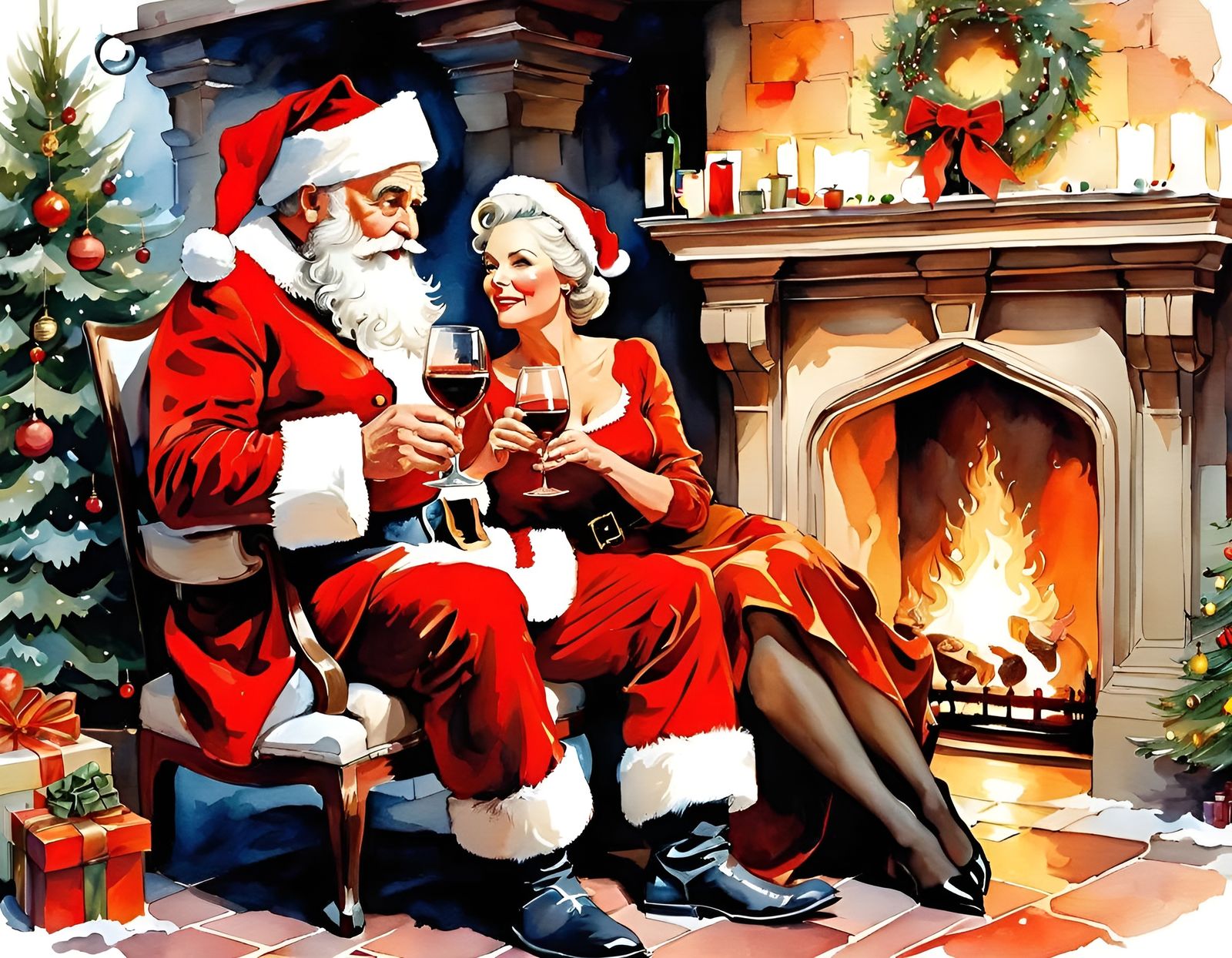 Festive Christmas Garland Watercolor Illustration