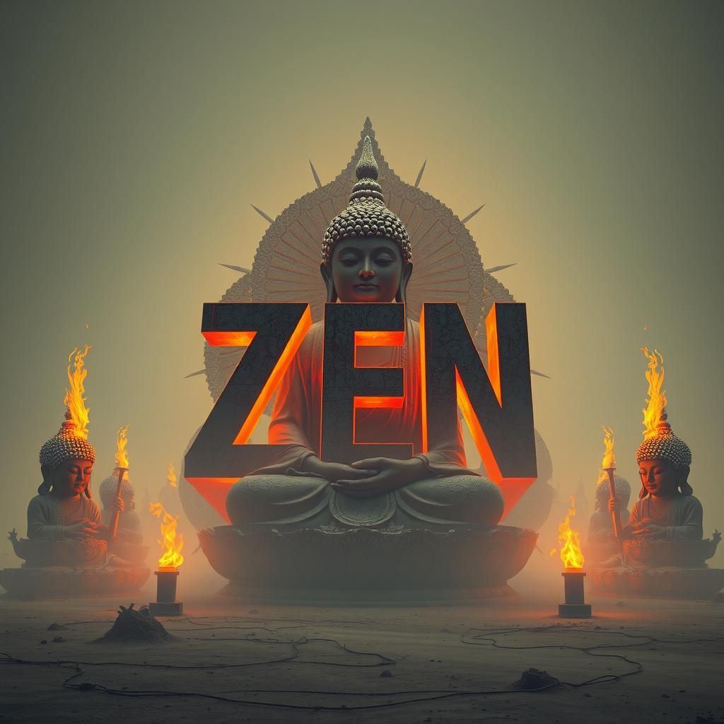 Surreal 'ZEN' Logo with Psychedelic Buddhas