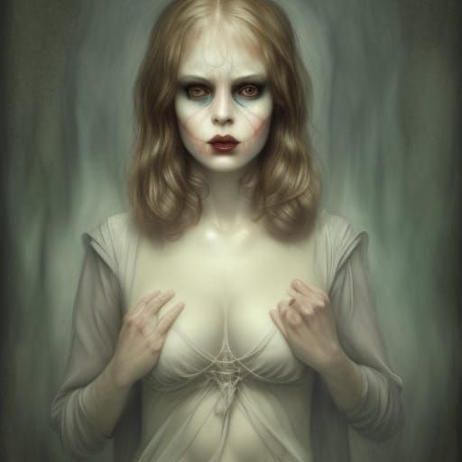 Ghostly Woman in Hospital: Dark Art in Watercolor