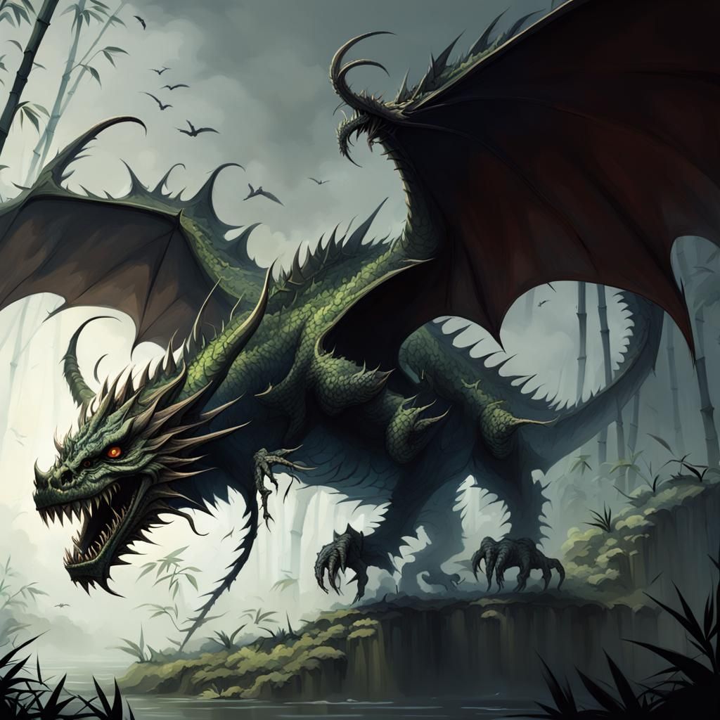 Camouflaged Bamboo Dragon with Sharp Teeth