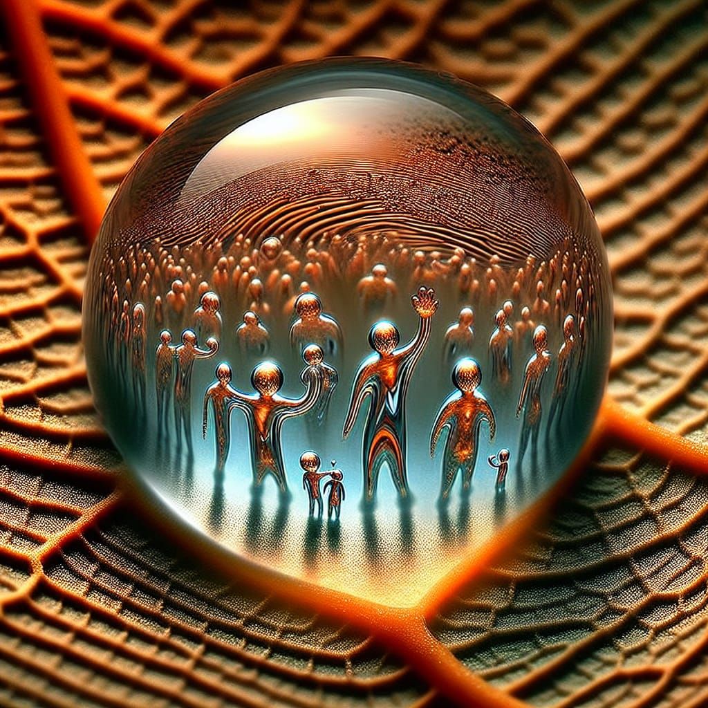 Surreal Dewdrop Reflecting Playful Water Beings