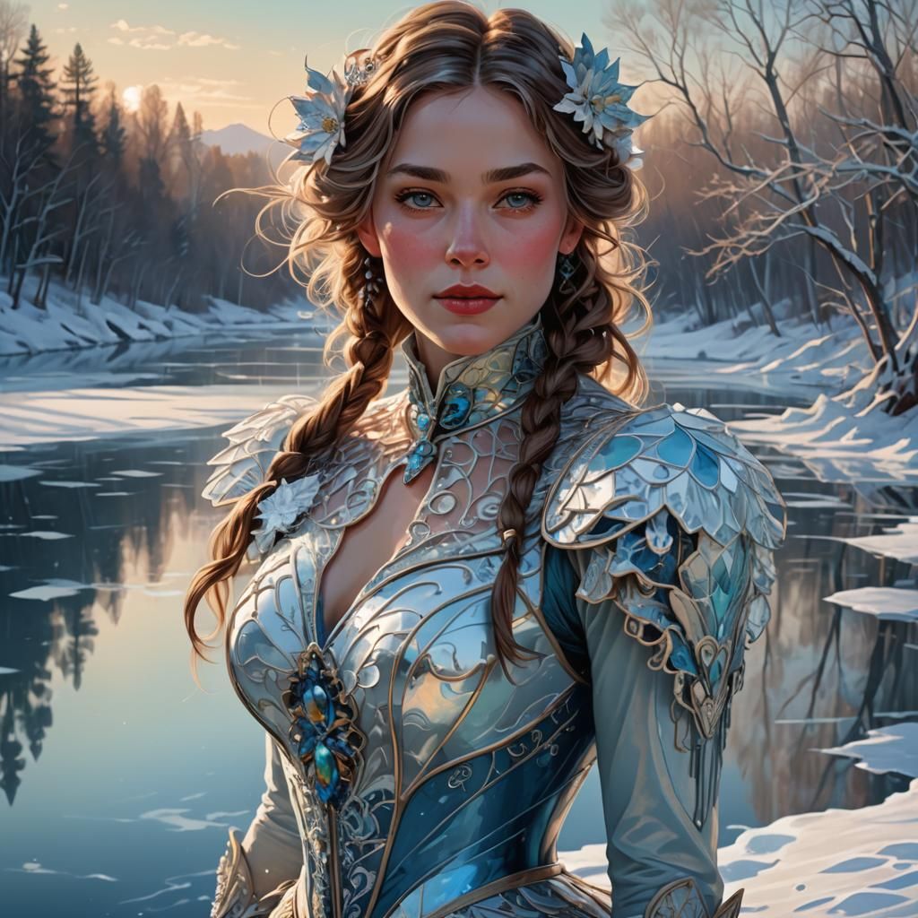 Elegant Ice Skater Portrait in Impressionist Style