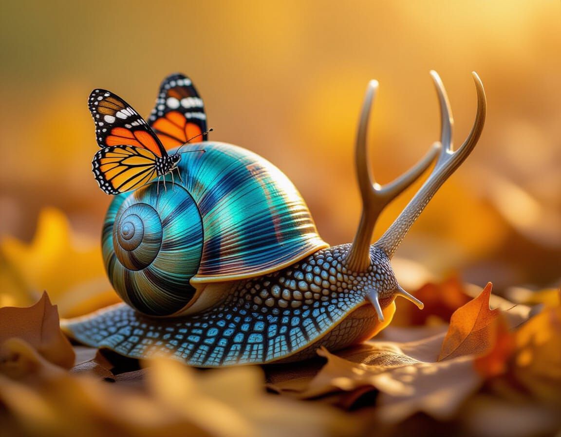 Dragon-Snail Hybrid in Autumn Leaves - Macro Wildlife Photo