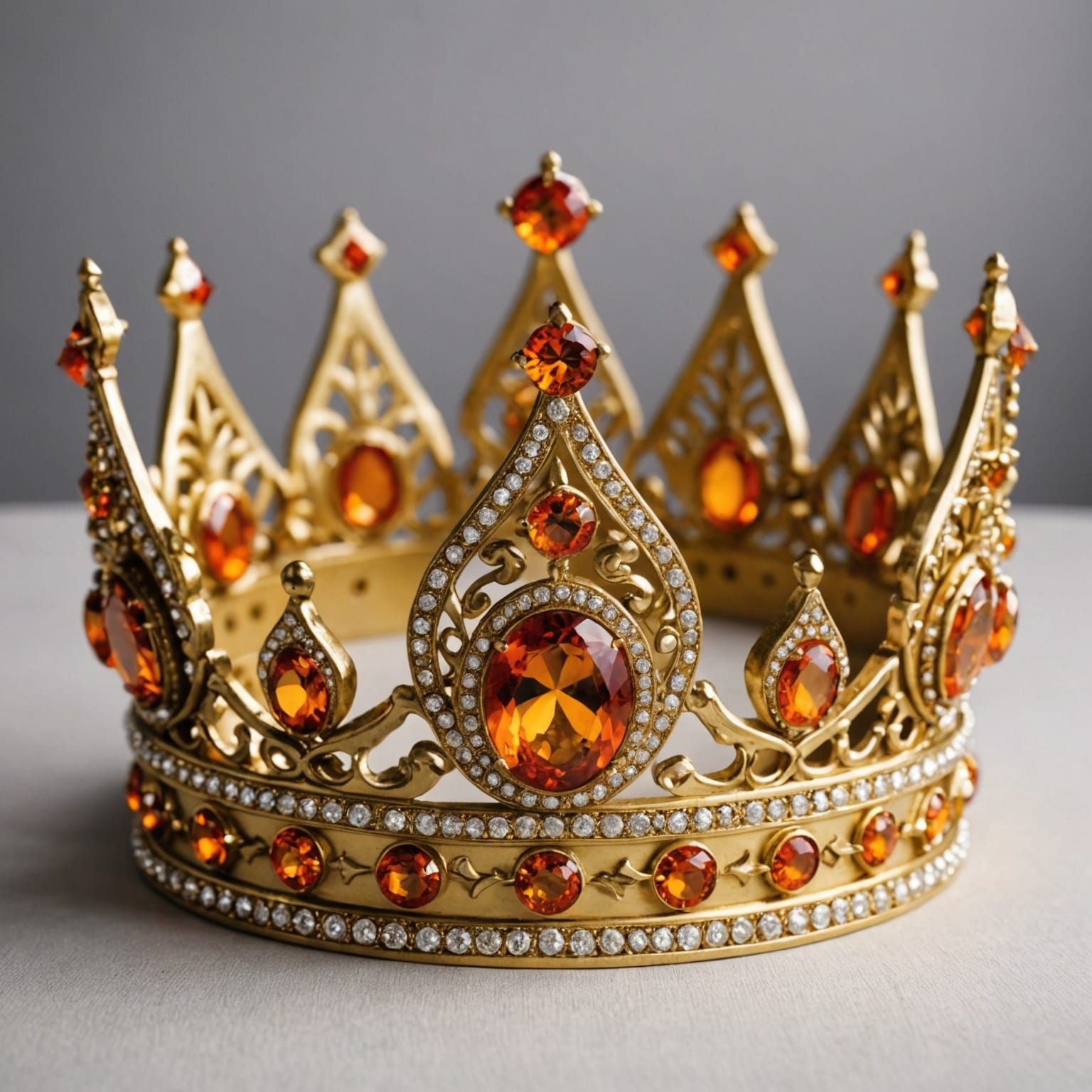 Luxurious Gold Crown Adorned with Vibrant Orange Jewels