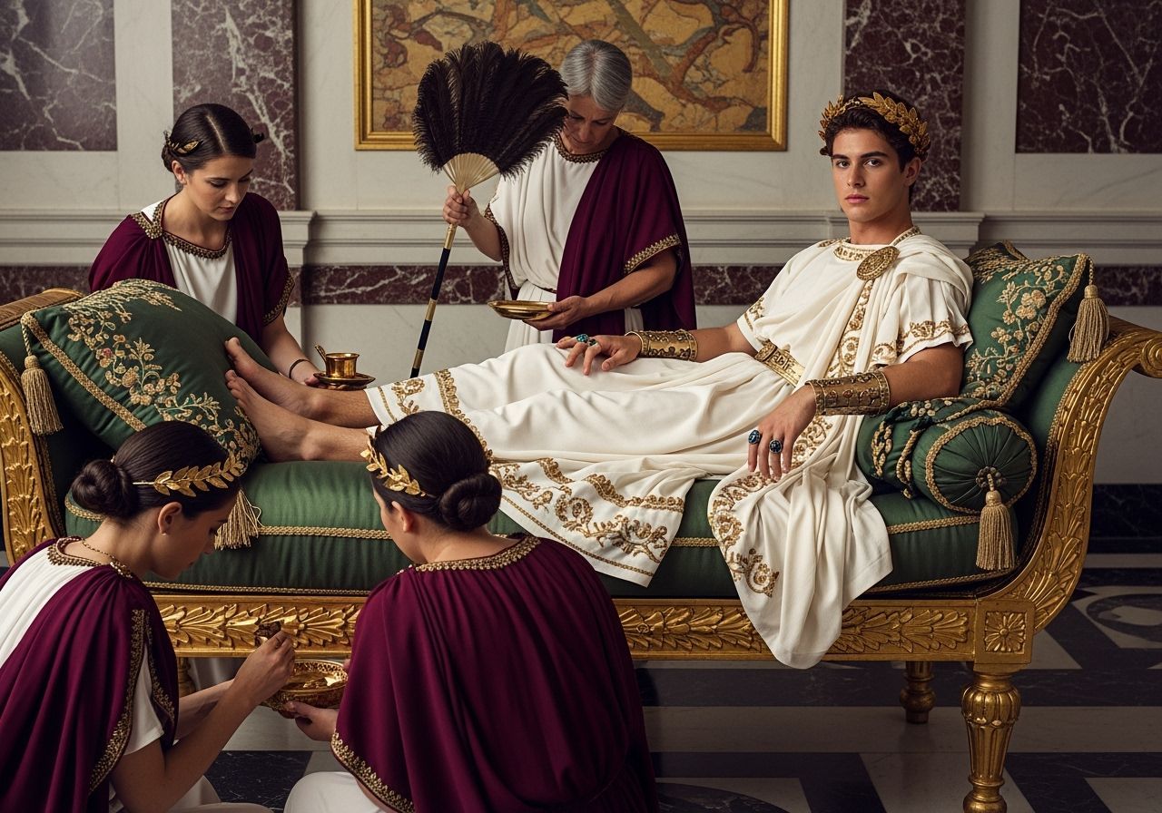 Opulent Roman Emperor on Golden Chaise Lounge
