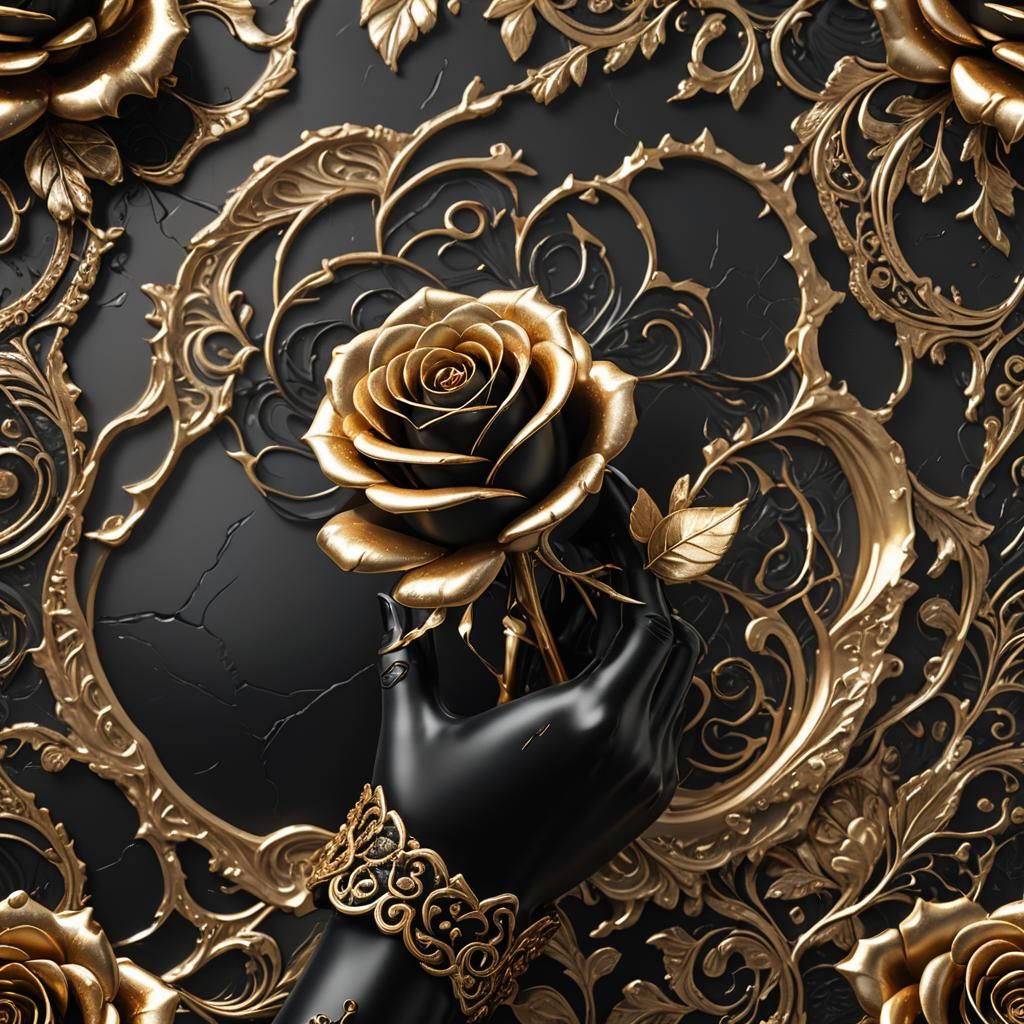 Golden Rose Held in Onyx Hand