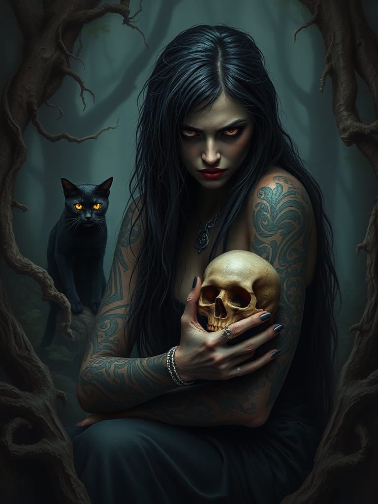 Fierce Witch Portrait in Dark Fantasy Art Style