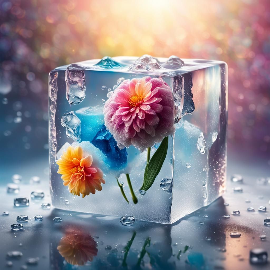 Elegant Flower Trapped in Ice: Photorealistic Concept Art