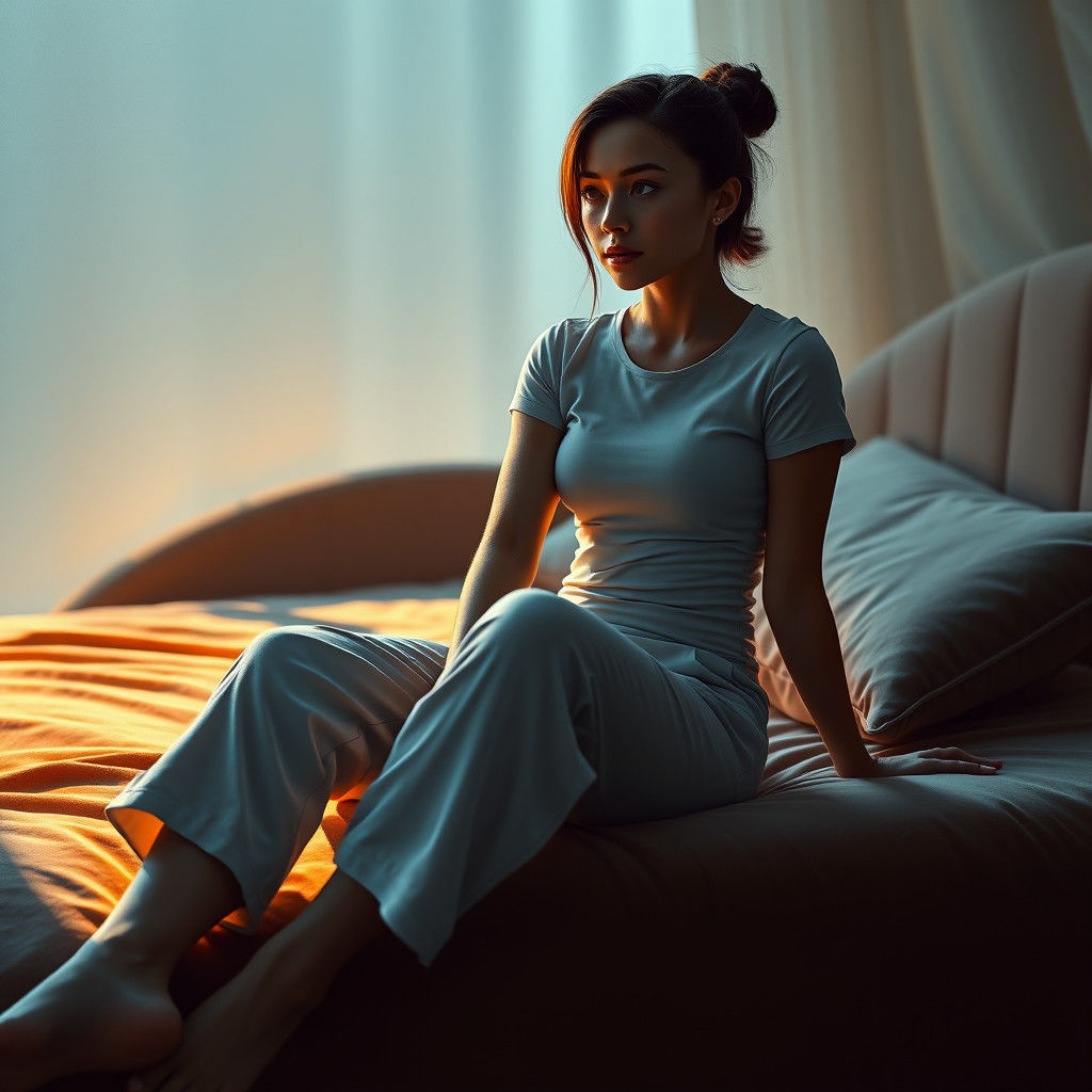 Contemplative Woman in Golden Light, Fantasy Concept Art