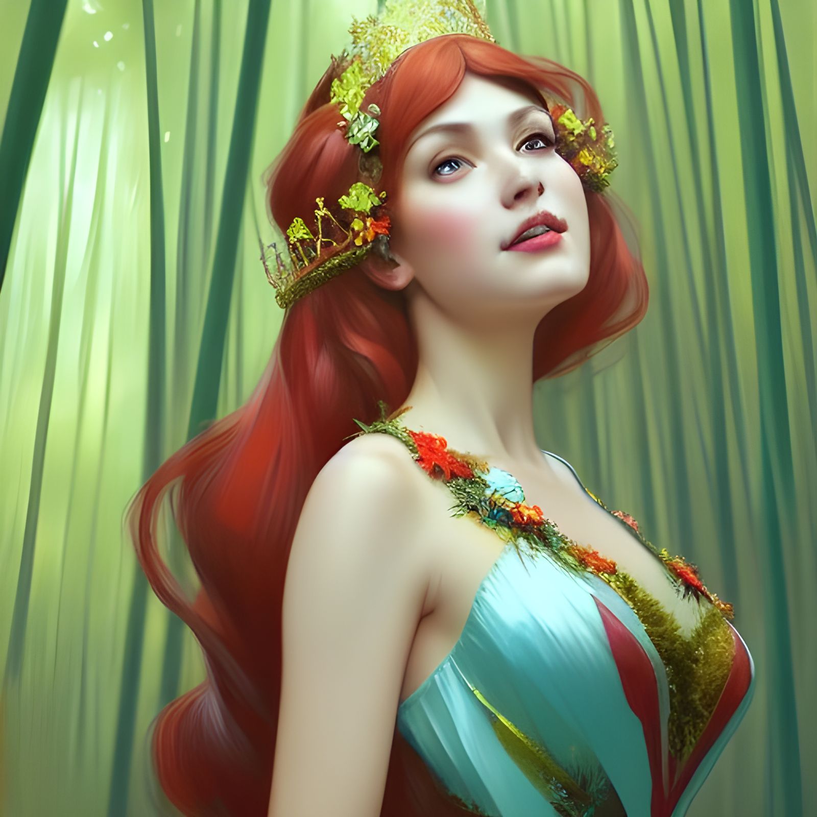 Happy Fair Queen in Bamboo Forest, Hyperdetailed Portrait