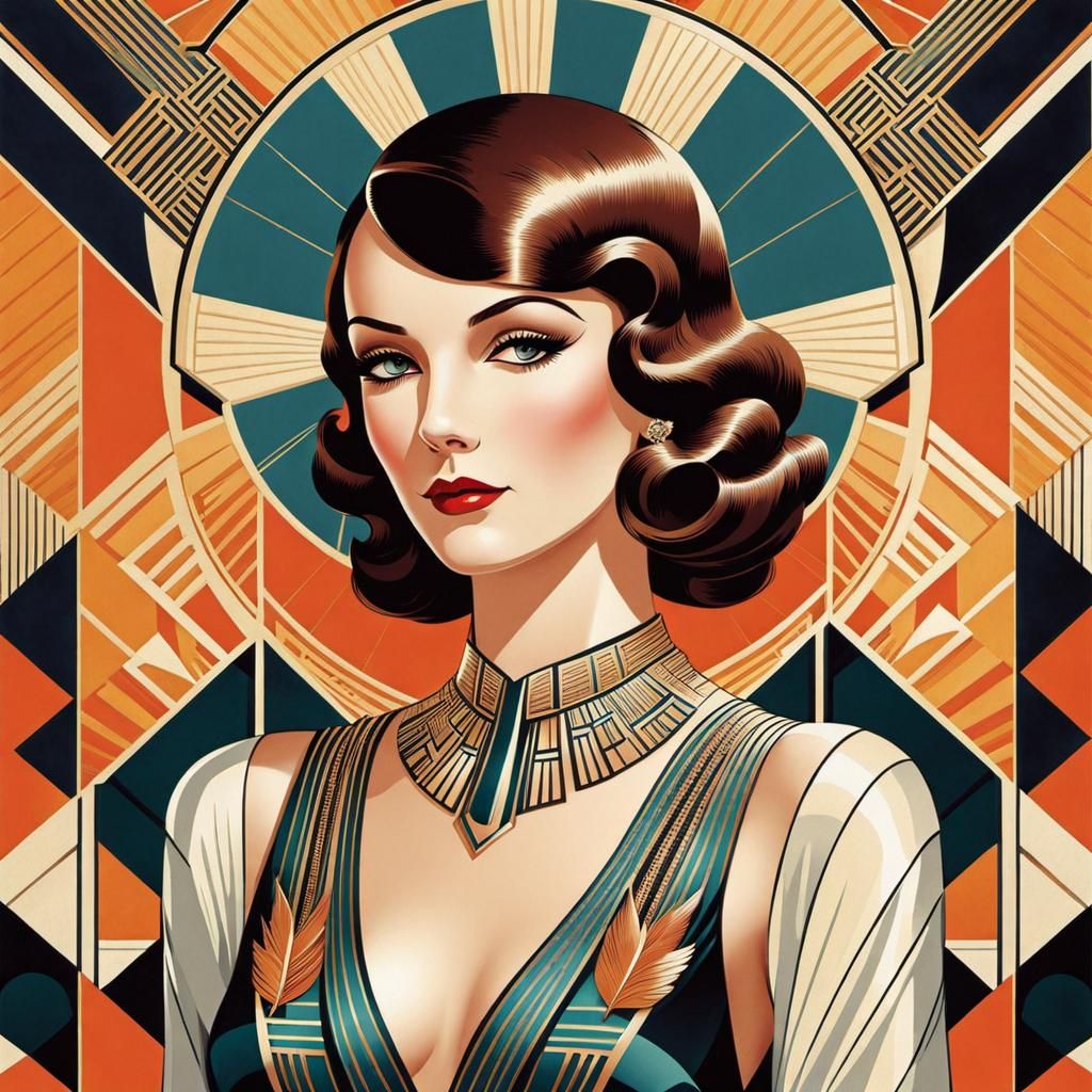 Art Deco Woman Poster in Geometric Style