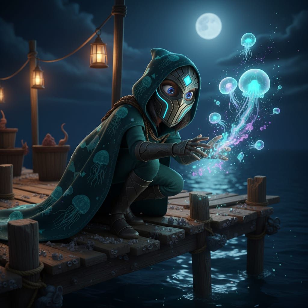 Mysterious Guardian Reaching for Bioluminescence