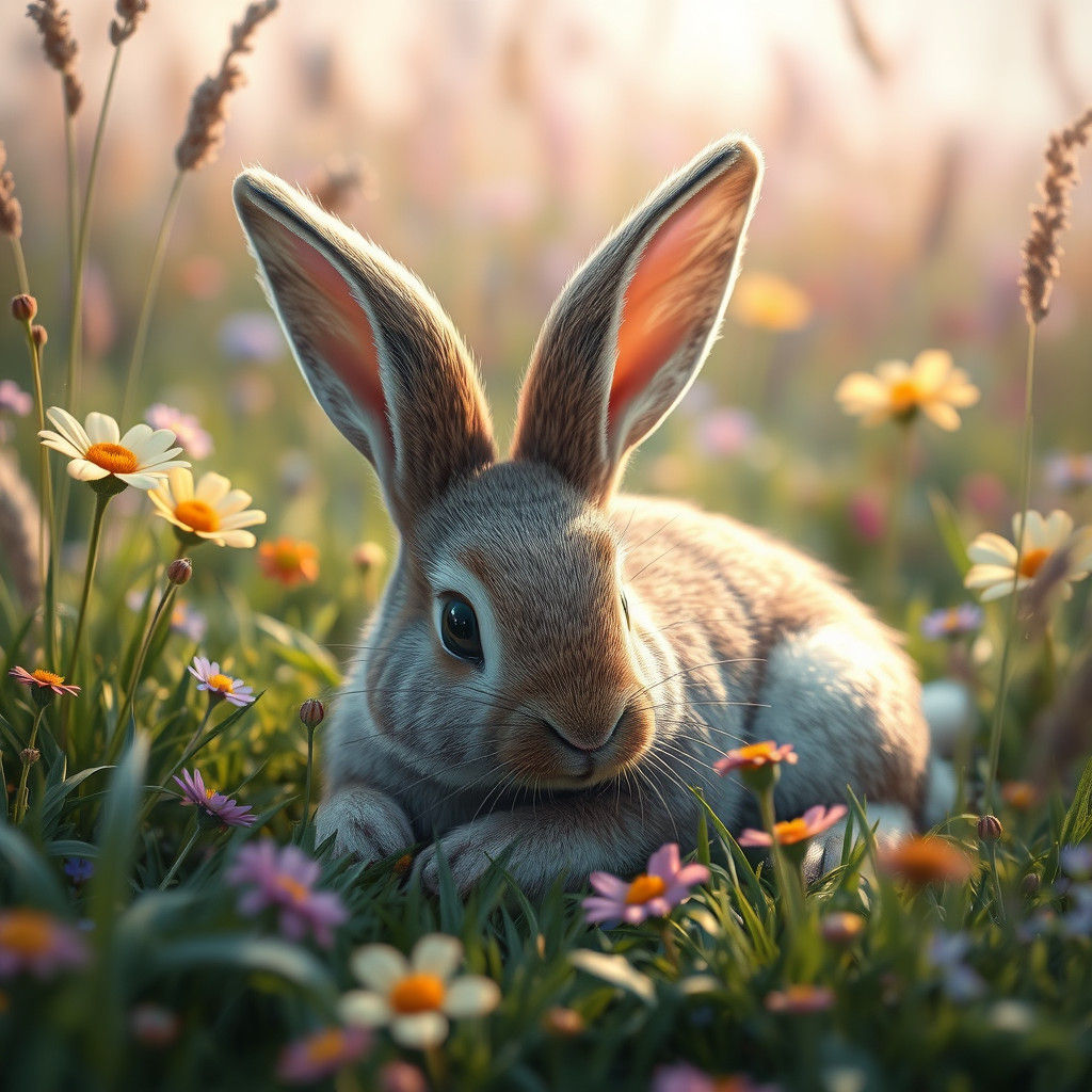 Adorable Bunny in Lush Meadow: Matte Painting