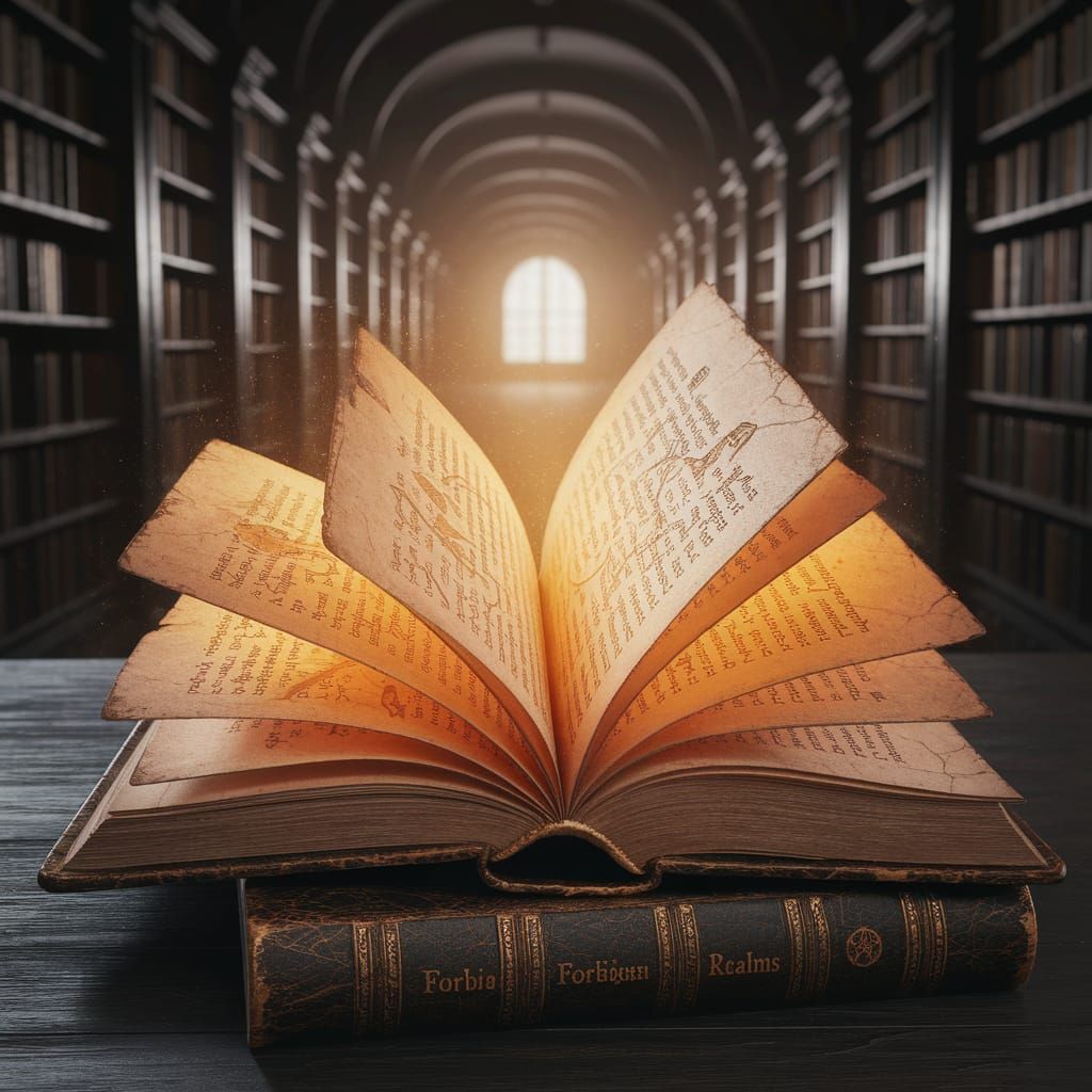 Ancient Book of Forbidden Realms in Ethereal Light