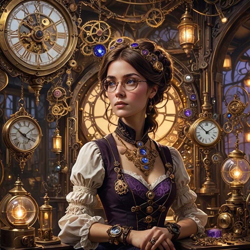 Steampunk Jeweler in Workshop with Clockwork Mechanisms