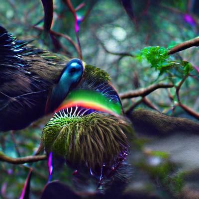 Rainbow Peacock and Kiwi in Fantasy Rainforest