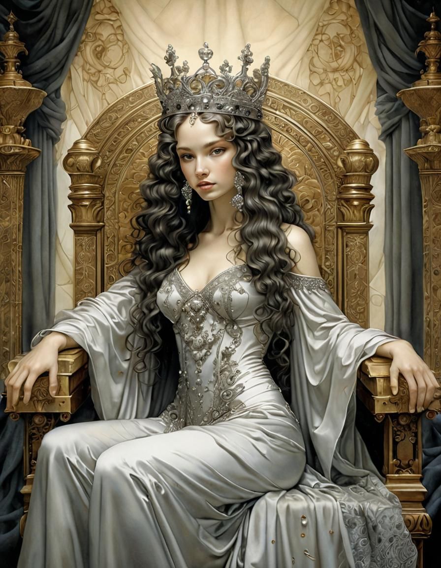 beautiful woman with long ringlet hair waering a delicate ti...