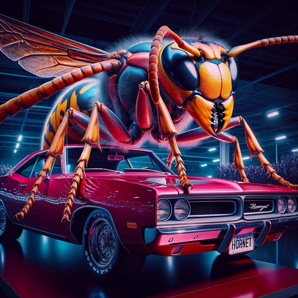 Intricately Detailed Hornet Insect on a Dodge Hornet Vehicle...