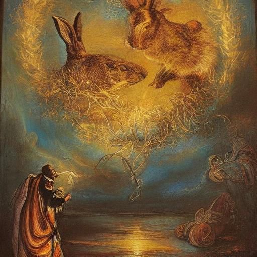 Rabbits Praying: A Surrealist Oil Painting