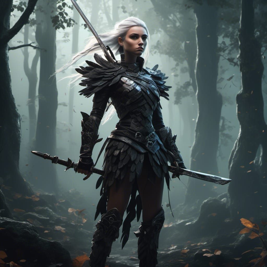 Elf Warrior in Misty Forest: Dark Fantasy Art