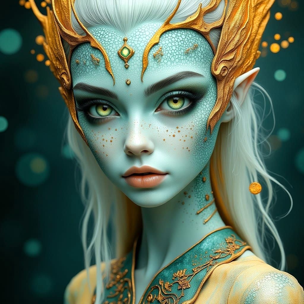 Enchanting Fantasy Portrait of a Pale Mint Goddess