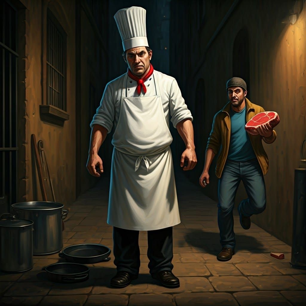 Frustrated Chef and Steak Thief, in Baroque Style