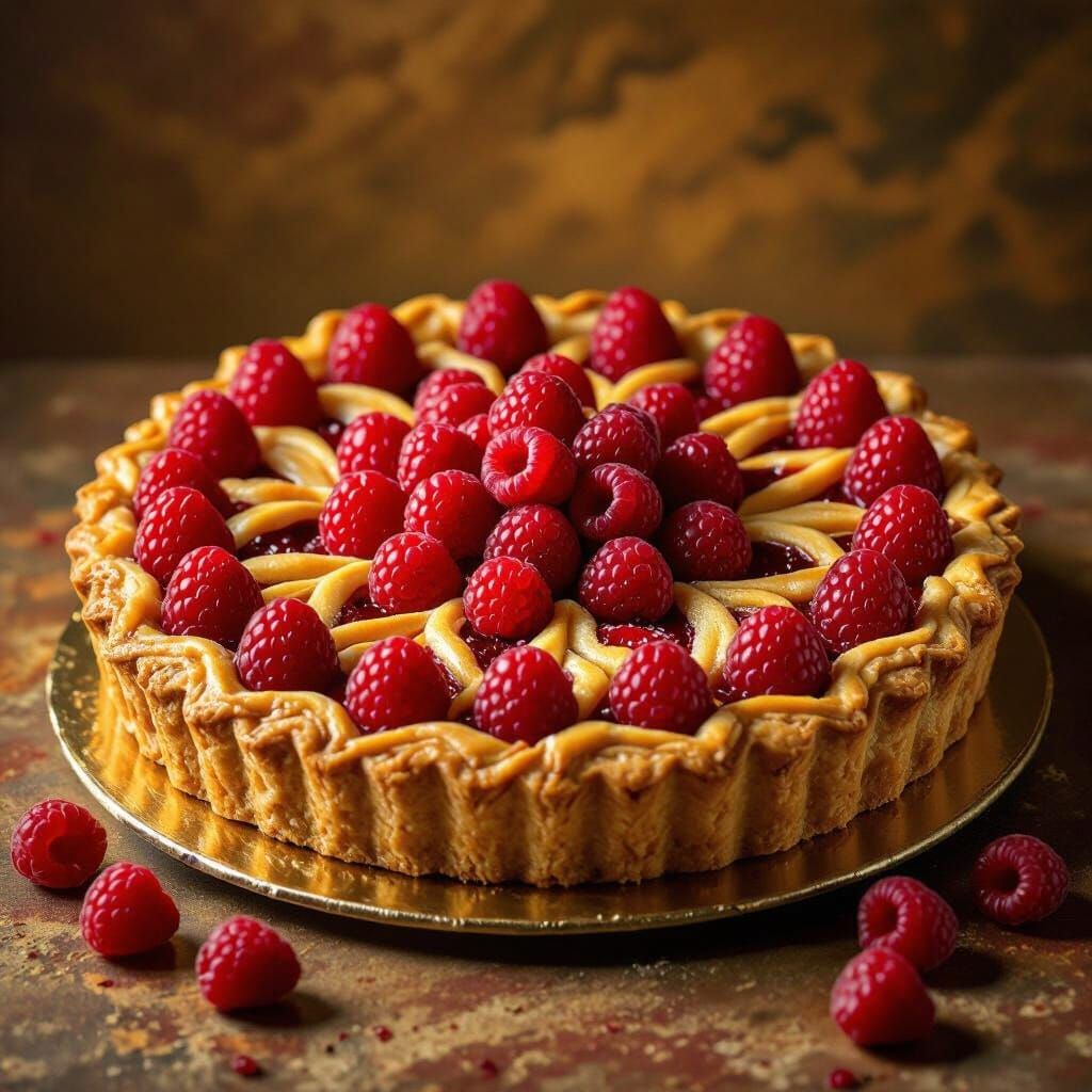 Raspberry Bakewell Tart in Baroque Painting Style
