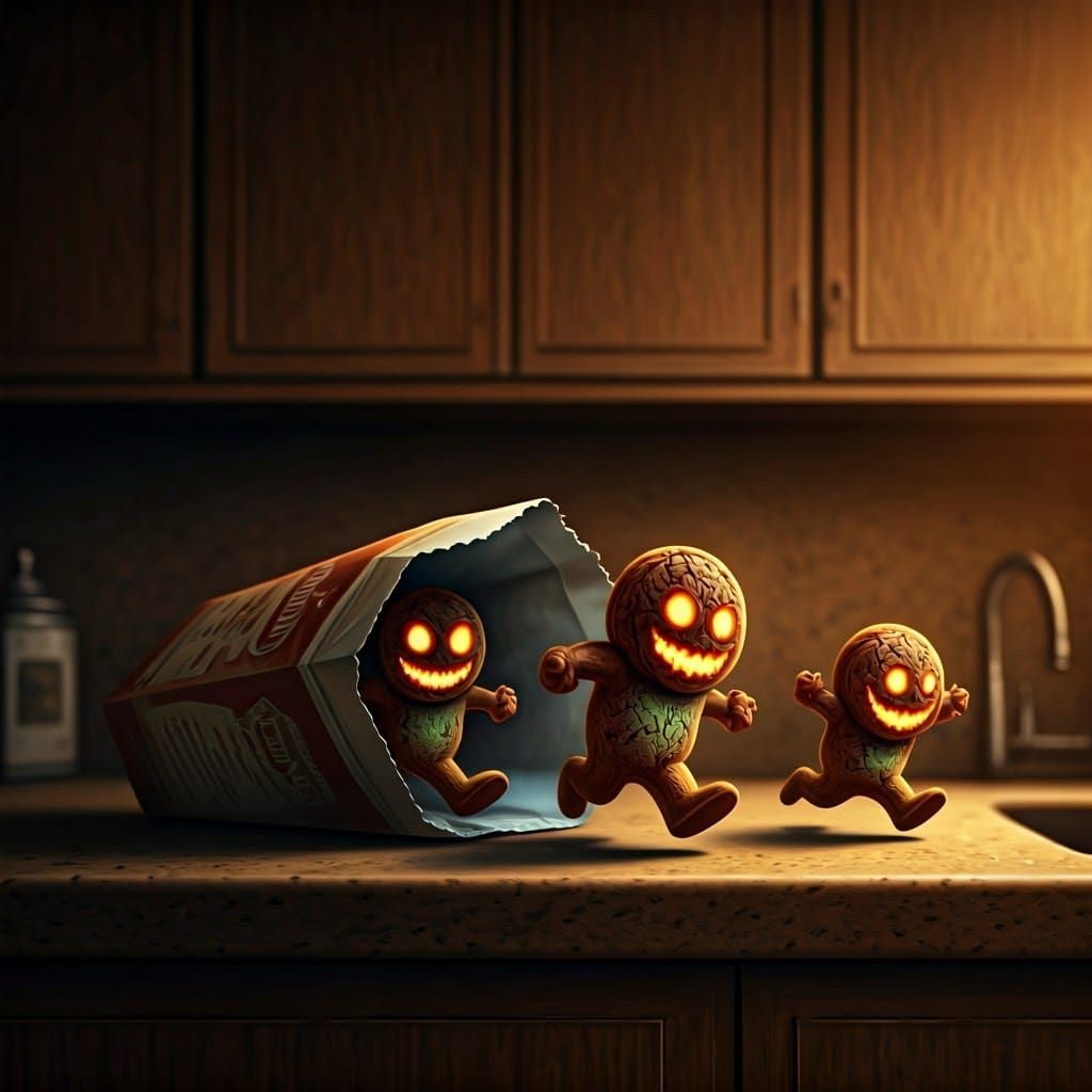 Evil Cookies Escape in Surreal Horror Art
