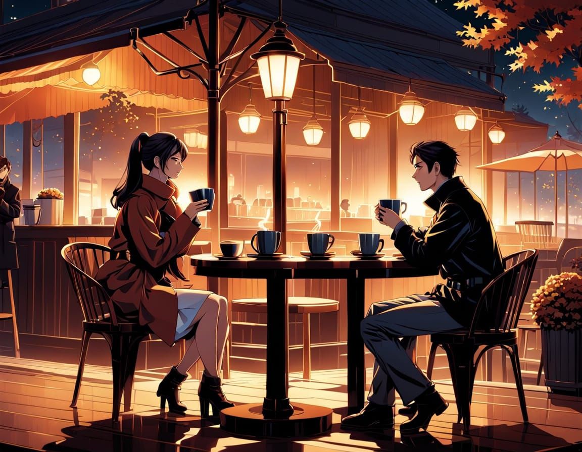 Chilly Autumn Evening at Cafe, Anime Style