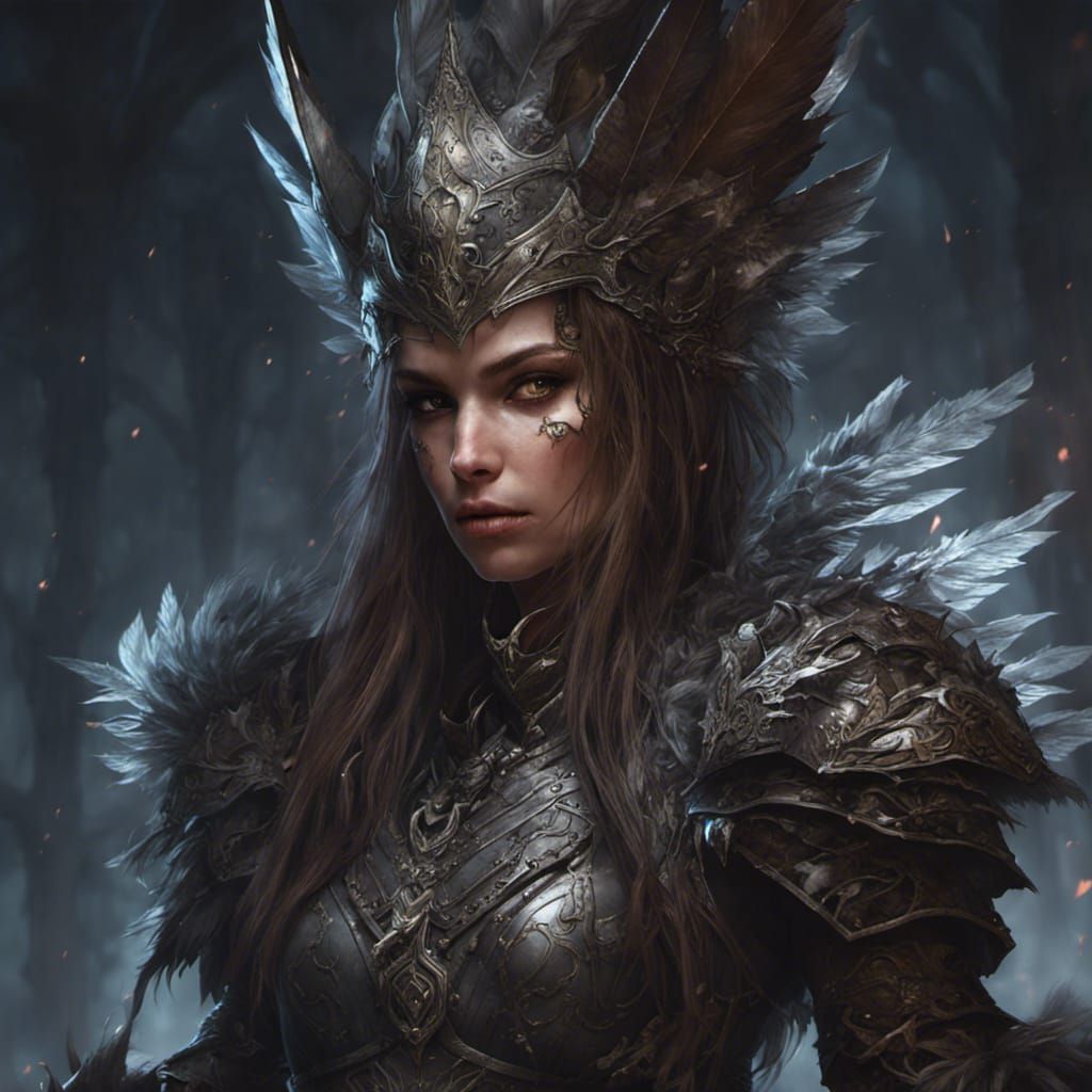Vampiric Elven Warrior Princess in Feathered Armor