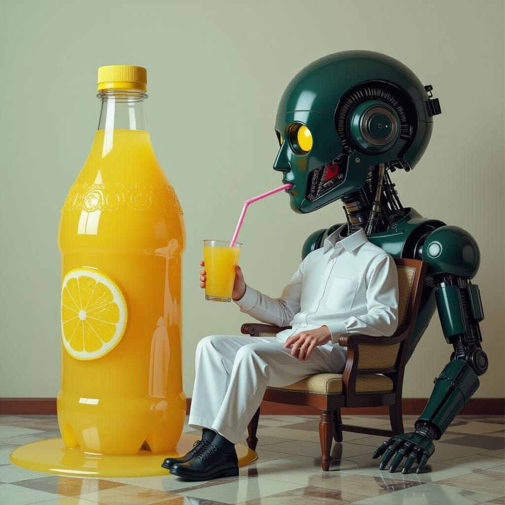 Lemonade Bottle Drinks Person in Surreal Photorealistic Styl...