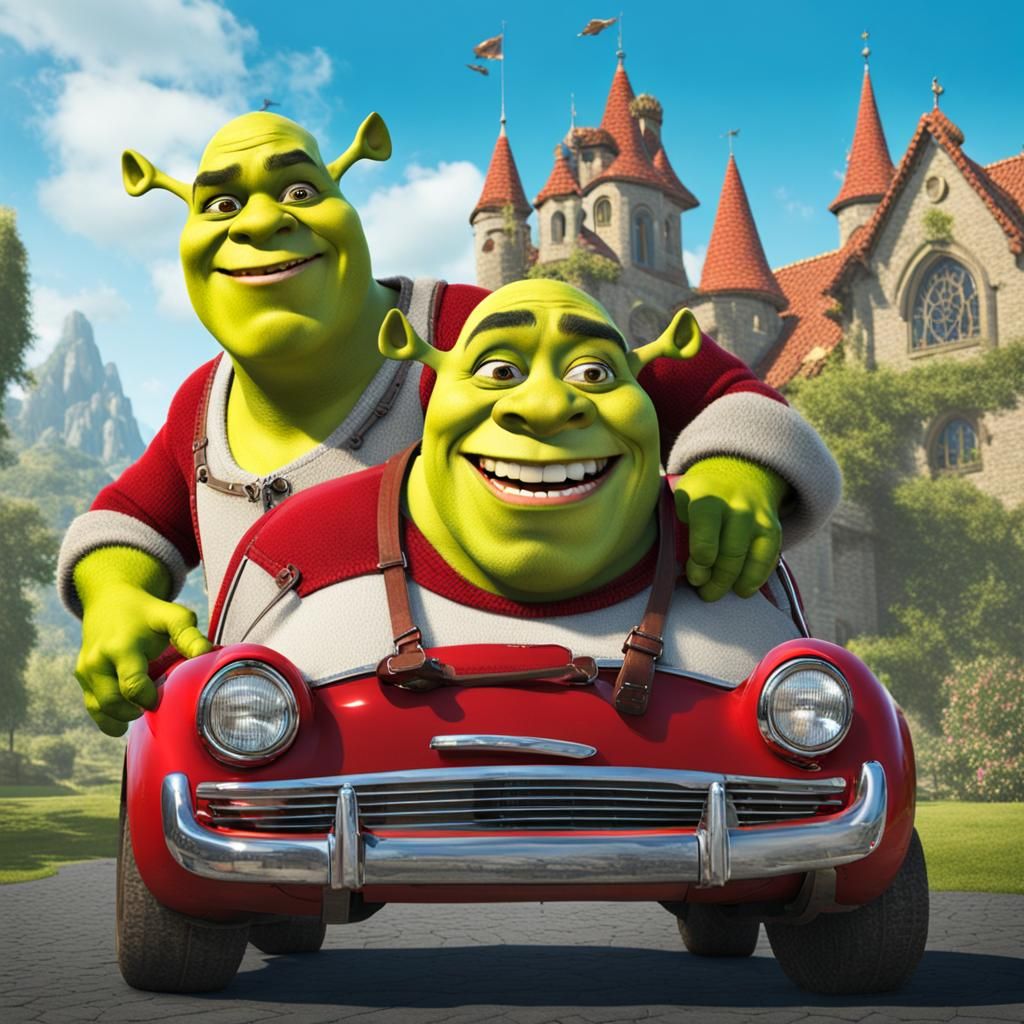Shrek and His New Red Car