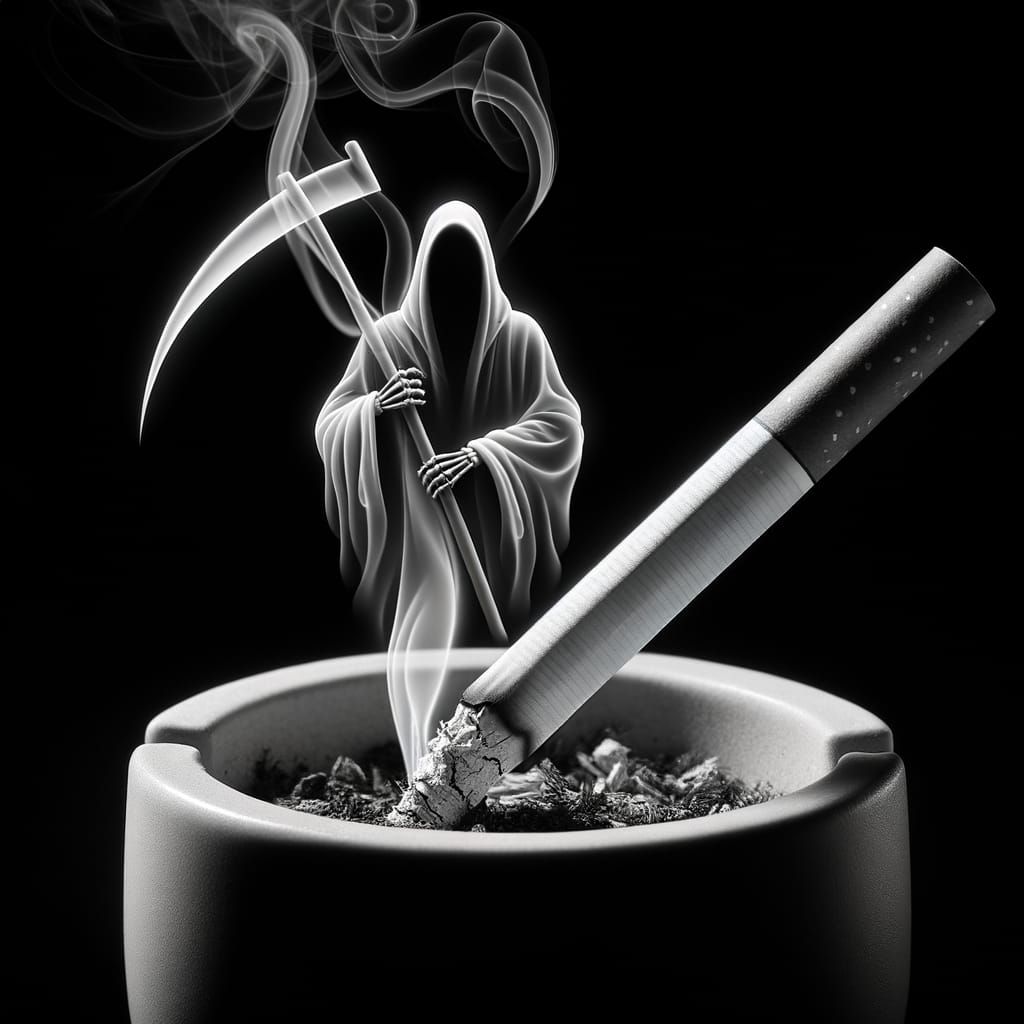Smoke Silhouette of Grim Reaper with Cigarette