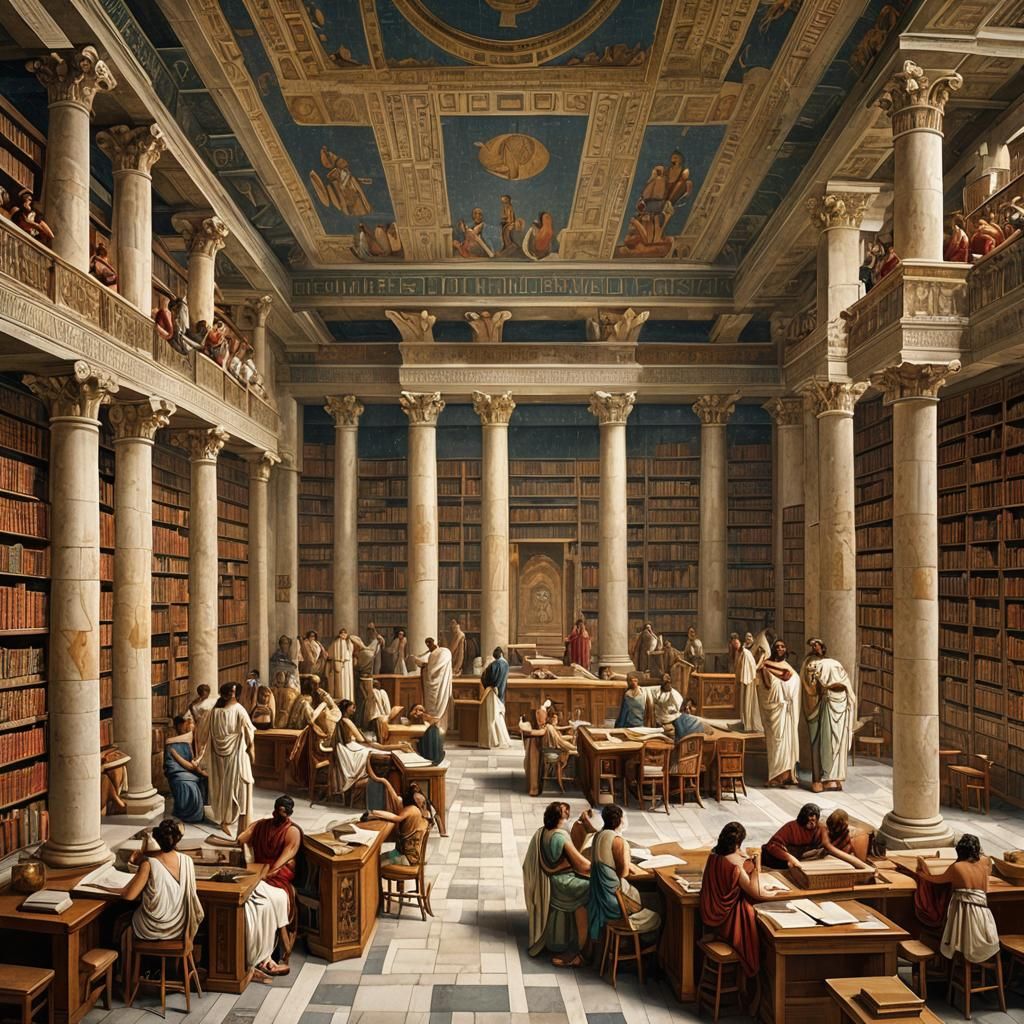 Library of Alexandria: Ancient Romans Discussing Literature