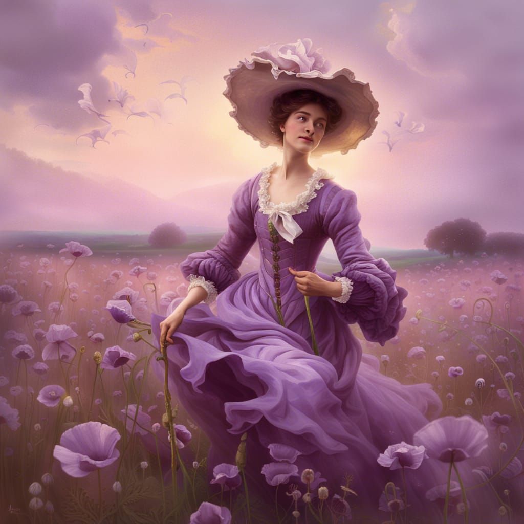 Rococo Portrait of Girl in Poppy Field