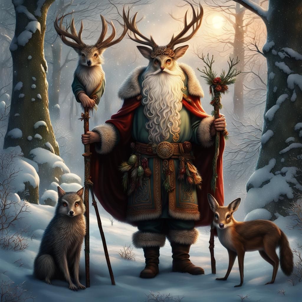 Winter Solstice: Yule Druid in Snowy Woods