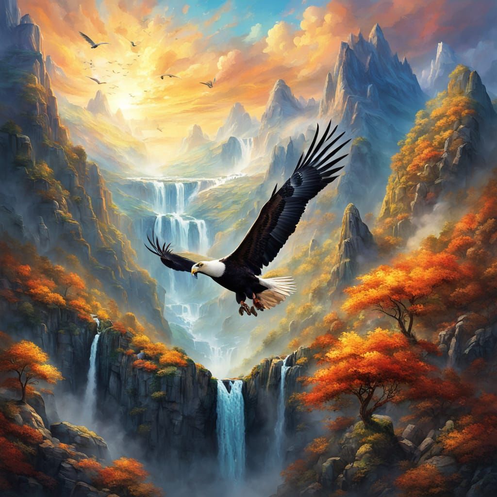 Majestic Condor Soaring Through Mystical Landscape