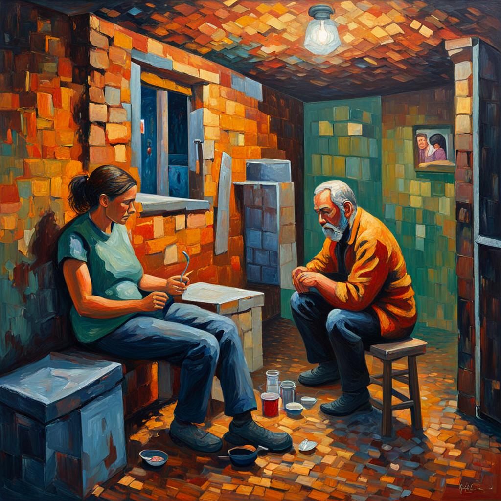 Expressionist Scene of Addiction in Oil Paint