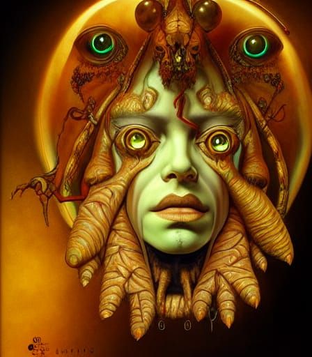 Grotesque Stoned God in Death Posture: Digital Art