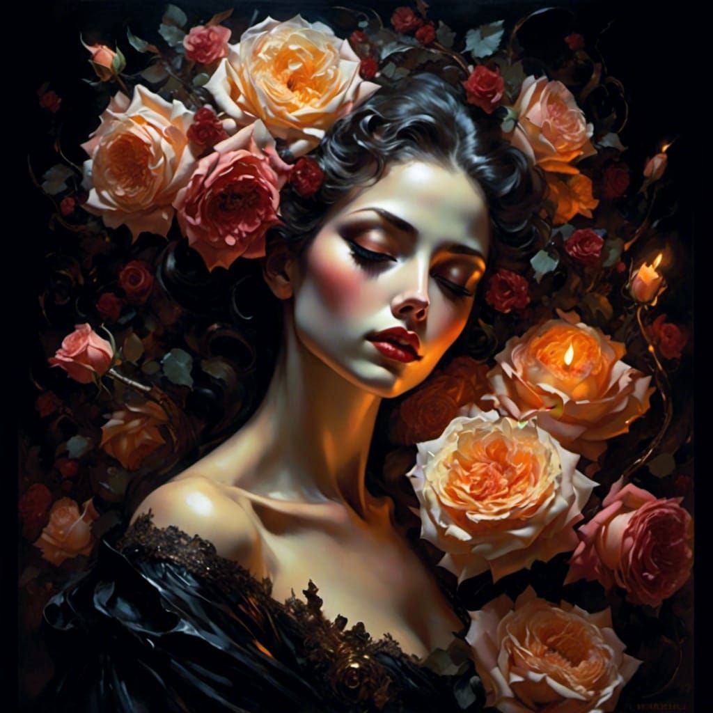 Romantic Embrace in Impressionistic Candlelight