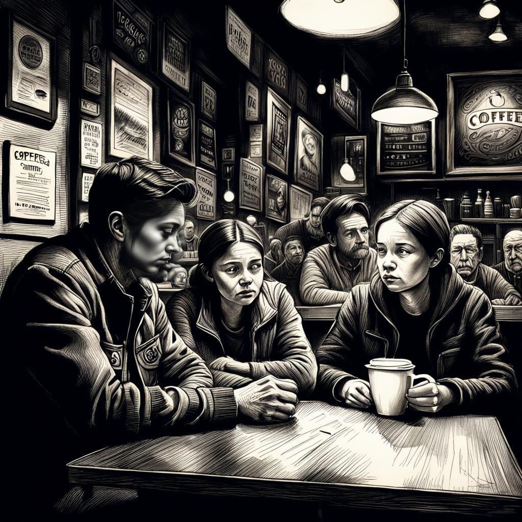Hyperdetailed Charcoal Drawing of People Thinking