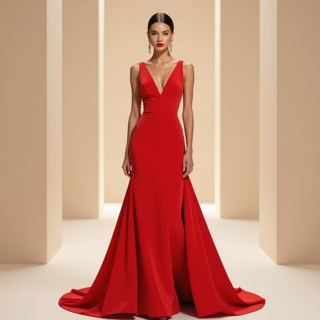 Model in Red Gown: Vogue Editorial Fashion Illustration