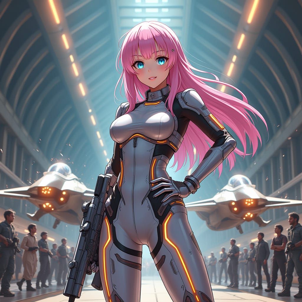 Anime Pinup Girl in Futuristic Battlesuit