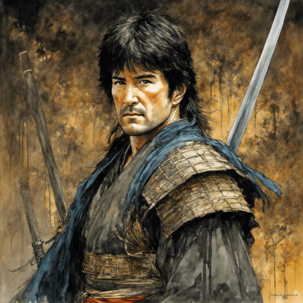 Samurai Portrait in Kurosawa-esque Comic Book Art
